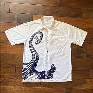 Vintage 90s Club Med Camp Shirt Mens Size L White Tribal Short Sleeve Button Up
